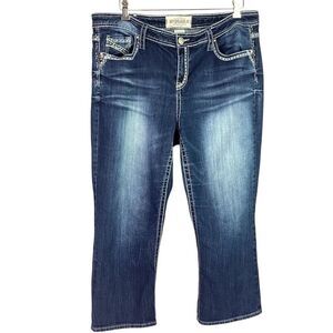 Hydraulic Crop Jeans Women 20 Blue Dark Wash Bailey High Rise Embroidered Capri